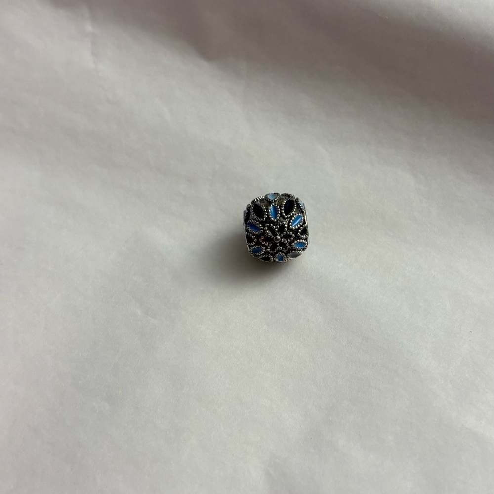 Authentic Retured Pandora Bead - Cathedral Rose with Blue Enamel Sterling Silver